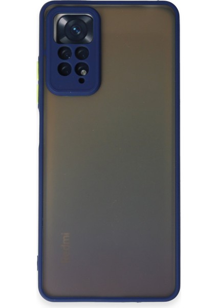 Xiaomi Redmi Note 11S Kılıf Kamera Korumalı Silikon Kenarlı Renkli Düğmeli Arkası Mat Arka Kapak - Lacivert