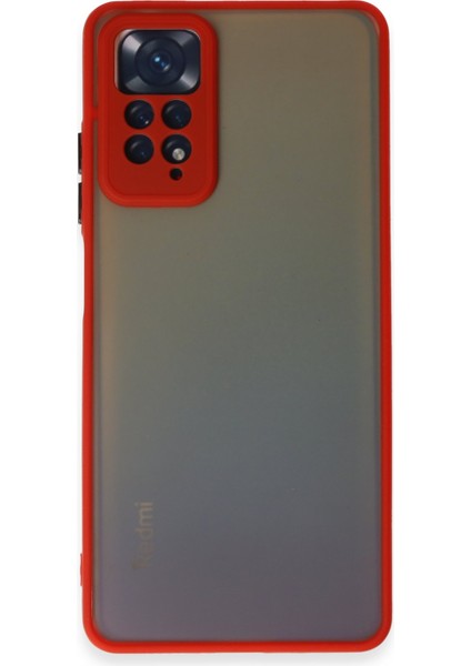 Xiaomi Redmi Note 11 Kılıf Kamera Korumalı Silikon Kenarlı Renkli Düğmeli Arkası Mat Arka Kapak - Kırmızı