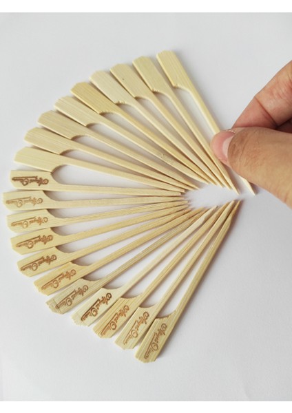 100 Adet Bambu Yassı Çöp Şiş 9 cm - Afiyet Olsun Yazılı Kanepe Kürdanı - Kalınlık: 3 mm fiyatları