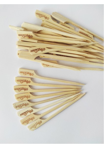 100 Adet Bambu Yassı Çöp Şiş 9 cm - Afiyet Olsun Yazılı Kanepe Kürdanı - Kalınlık: 3 mm modelleri