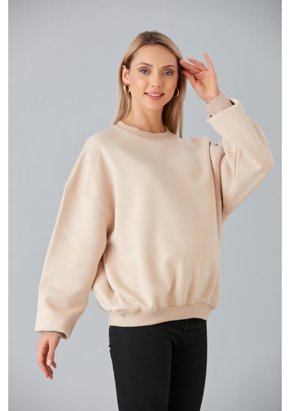 6487-ÜÇ Iplik Şardonlu Hamile Sweatshirt