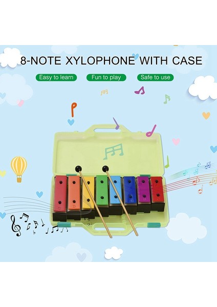 8-Note Xylophone Glockenspiel Removable Color Metal Plates Resonator With Plastic Mallets Green Case Q4R2 (Yurt Dışından)