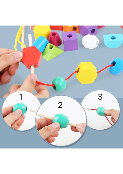 Wooden Beads Sequencing Toy Set, Stacking Blocks & Lacing Beads & Matching Shape Stacker For 2 3 4 5 Years Old S4E5 (Yurt Dışından)