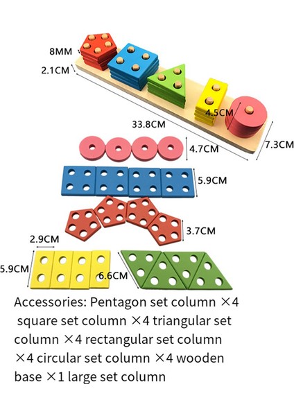 Wooden Blocks Toy For Toddlers 1-3 Years, Non-Toxic Shape And Size Sorting Activity Puzzle (Yurt Dışından)