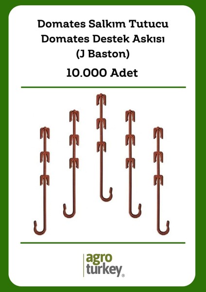 Agro Turkey | Sera Için Domates Salkım Tutucu (J Baston) - Destek Askısı - 10.000 Adet - 12 cm