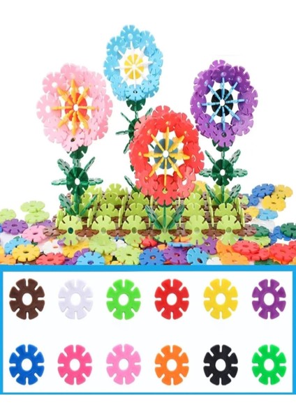 Bahçe Çiçek Yapım Puzzle Seti ve Yaratıcı Kilitli Diskler Tamamı 224 Parça Eğitici Oyuncak Set