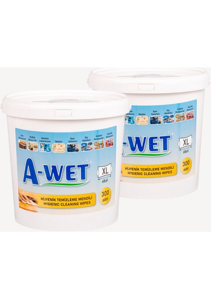 A-Wet Hijyenik Wet Wipes Kova Islak Mendil -  2'li 600 Yaprak Yüzeytemizleme Havlusu