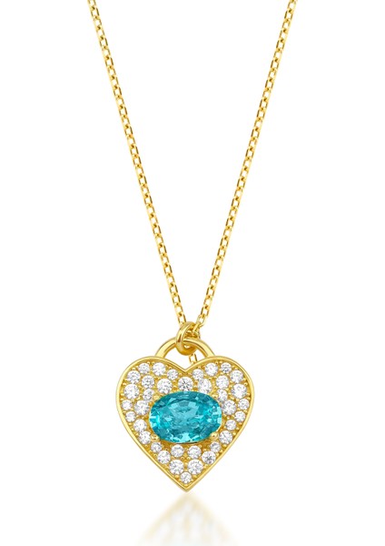 Jewelry 0.42 Karat Pırlantalı Kalp Swiss Blue Topaz Kolye KRS-N153-14GNZ