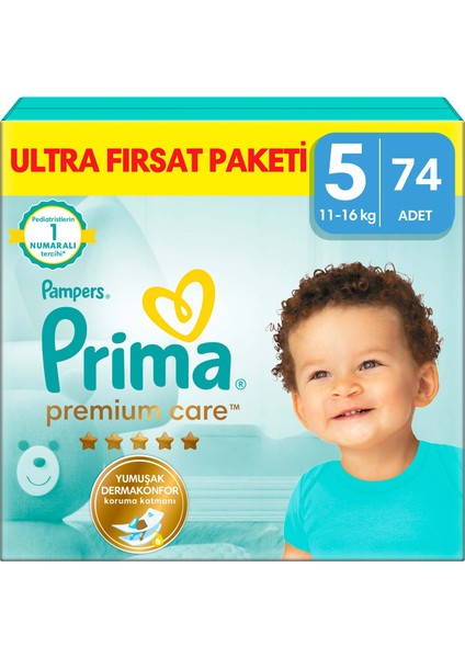 Bebek Bezi Premium Care 5 Numara 74 Adet Ultra Fırsat Paketi