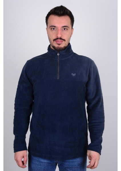 5632 Mavi Önü Fermuarlı Erkek Polar Sweat