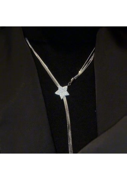 Pentagram Uzun Köprücük Kemiği Zinciri Hafif Lüks Kolye (Yurt Dışından)