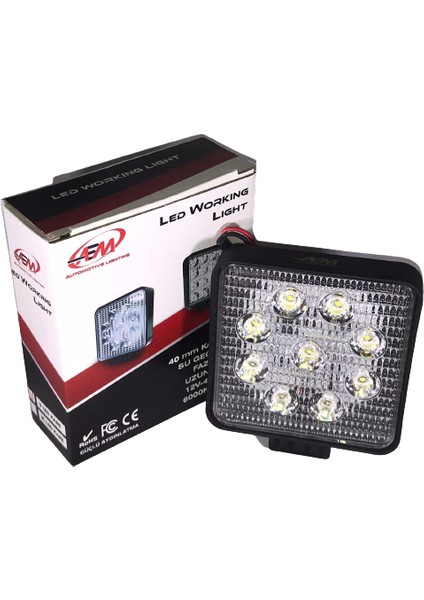 Çalışma Lambası / Geri Vites Lambası 9 LED Kare 27W