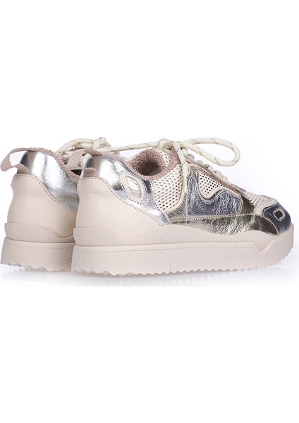 Deri Altın Renk Detaylı Bej Kadın Sneakers modelleri