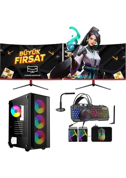 RG530-1050 Ekstra I5 3470 16RAM 480SSD RX550 23.6 Curved Dual Monitör Oyuncu Bilgisayarı