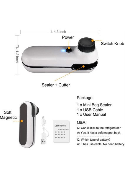 Pack El Yapıştırma Makinesi 2-In-1 USB Şarj Edilebilir Isı Kapatıcı ve Kesici, El Çanta Kapatıcı ile (Yurt Dışından) indirimleri