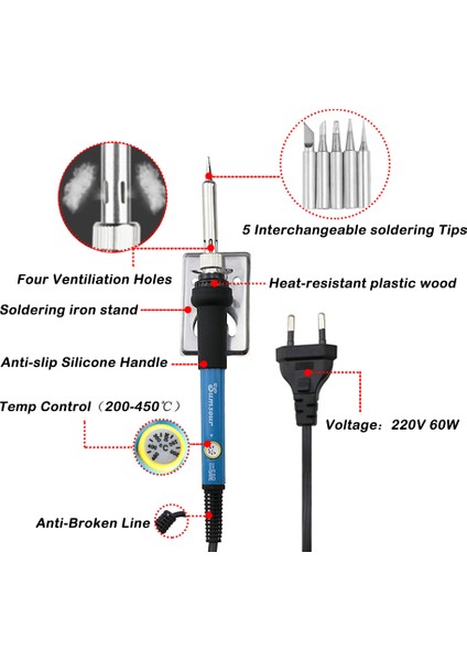 Yeni Ayarlanabilir Sıcaklık Elektrikli Havya 220V 60W Kaynak Lehim Rework Istasyonu Isı Kalem Ipuçları Tamir Araçları (Yurt Dışından) modelleri