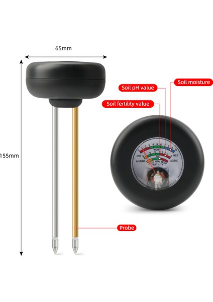 Yıeryı 3'ü 1 Arada Toprak Ölçer Toprak Ph Ölçer Toprak Gübre Nem Test Cihazı Metal Sensörlü Toprak Test Aracı Bahçe Çiçekleri Çimler Bahçe Bitkileri Sebzeler Için (Yurt Dışından)