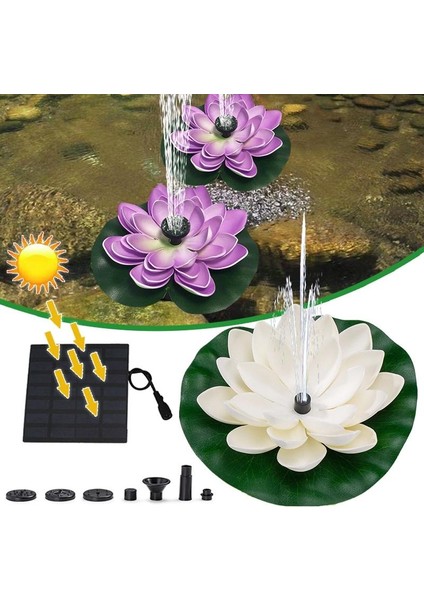 Mini Yüzen Lotus Güneş Enerjili Su Pompası Kiti, Güneş Enerjili Su Çeşmesi Pompası 6 Nozullu Açık Kuş Banyosu Bahçe Dekor (Yurt Dışından)