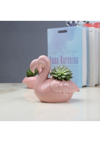Etli Bitki Ardening Için Seramik Saksı Karikatür Flamingo Şekli Dekor (Yurt Dışından) indirimleri