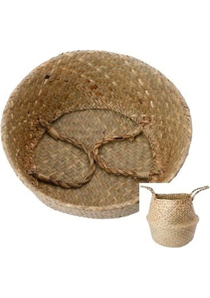 Seagrass Göbek Sepeti Depolama Saksı Katlanabilir Kreş Çamaşır Torbası Odası Dekor Podazz (Yurt Dışından)
