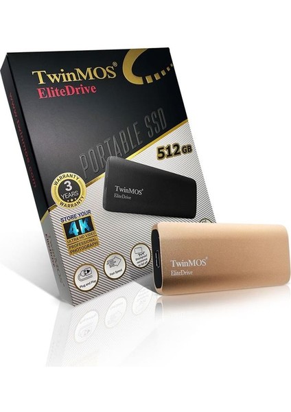 TwinMOS 512GB Taşınabilir Harici SSD USB 3.2/Type-C Gold (PSSDFGBMED32-G)