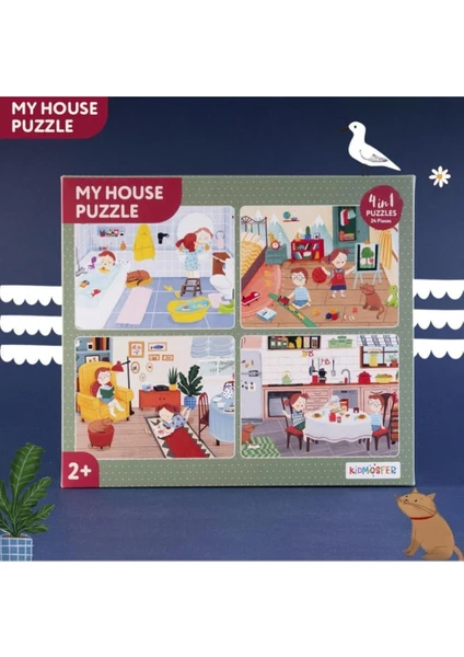 My House / Evin Bölümleri 4'ü 1 Aradada Puzzle (yapboz) / 4*6 24 Parça 2+ Yaş