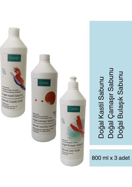 Kastil Sabunu 800 ml + Bulaşık Sabunu 800 ml + Çamaşır Sabunu 800 ml