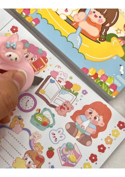 Kawaii 50 Yaprak Sevi ml i Kız ve Arkadaşları Sarı Defter Sticker Çıkartma Bullet Journal ScrapBook