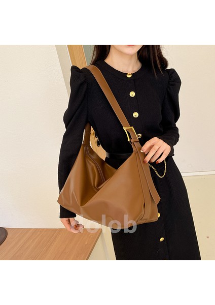 Trendy Büyük Kapasiteli Kadın Çok Yönlü Işe Gidiş Omuz Moda Retro Crossbody Kolej Tarzı Niş Tote Çanta (Yurt Dışından)