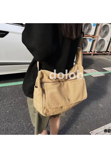 Yıkanmış Kanvas Büyük Kapasiteli Moda Omuz Üniversite Öğrencisi Sınıf Messenger Kadın Çanta (Yurt Dışından)