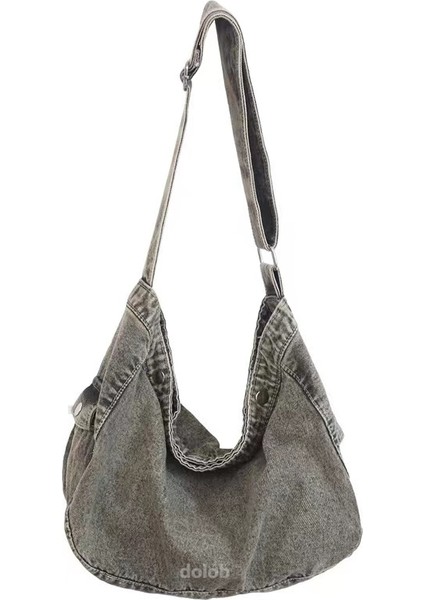 Kadın Yıkanmış Kanvas Japon Denim Crossbody Büyük Kapasiteli Tarzı Edebi Retro Kadın Omuz Çantası (Yurt Dışından)