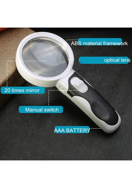 LED Işıklarla 20 Kez Okumak Için El Tipi Optik Büyüteç Arkadan Aydınlatmalı Büyüteç (Yurt Dışından)