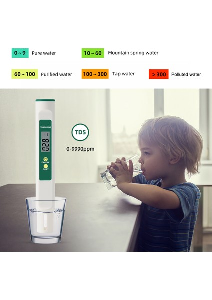 Yıeryı Taşınabilir Tds/ec Metre Dijital Su Kalitesi Test Cihazı Temp Ppm Test Cihazı Yüzme Havuzu Akvaryum Laboratuvarı Için (Yurt Dışından)