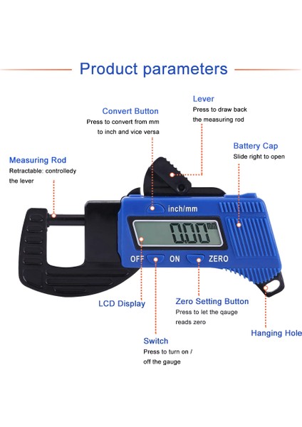 Yıeryı Kalınlık Ölçer 0-12.7mm Dijital Kalınlık Kaliper Genişlik Ölçme Aracı Küçük Ürün Ölçümü Için (Yurt Dışından) modelleri