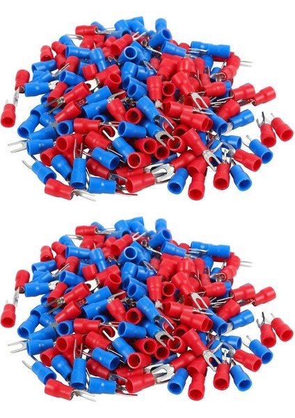 400 Adet 16-14 Awg Kırmızı Mavi Tel Konektörü Yalıtımlı Çatal Terminali #4 (Yurt Dışından)
