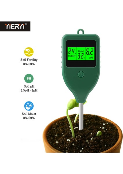 Yıeryı 3'ü 1 Arada Dijital Toprak Test Cihazı, Toprak Ph / Nem Test Cihazı, Bahçe, Çiftlik, Saksı Bitki, Sera, Fide Için Toprak Verimliliği Testi (Yurt Dışından)