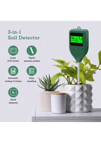 Yıeryı 3'ü 1 Arada Dijital Toprak Test Cihazı, Toprak Ph / Nem Test Cihazı, Bahçe, Çiftlik, Saksı Bitki, Sera, Fide Için Toprak Verimliliği Testi (Yurt Dışından)