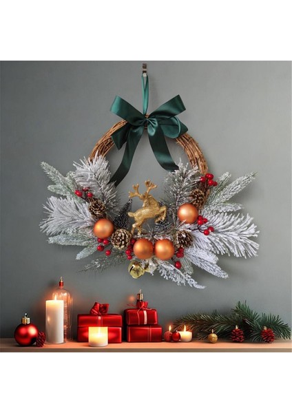 Ön Kapı Için Noel Ren Geyiği Çelenkleri Noel Topu Çam Kozalakları ile Yapay Noel Çelenk Çanları Noel Kapı (Yurt Dışından)