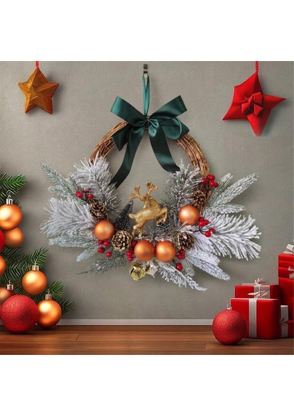 Ön Kapı Için Noel Ren Geyiği Çelenkleri Noel Topu Çam Kozalakları ile Yapay Noel Çelenk Çanları Noel Kapı (Yurt Dışından)