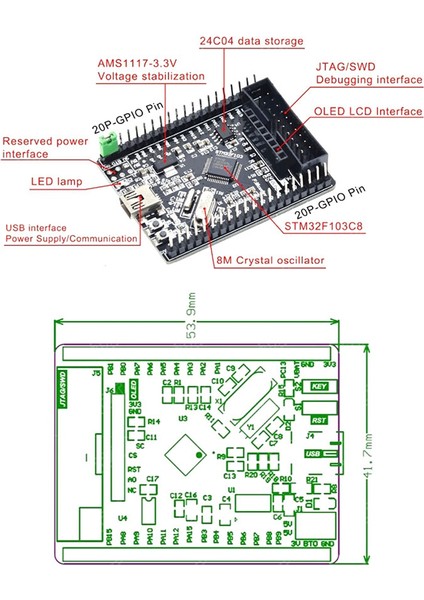 Geliştirme Kartı STM32F103C8T6 STM32F103 STM32F1 STM32 Sistem Kartı Öğrenme Kartı Değerlendirme Kiti (Yurt Dışından)