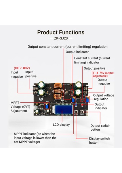 -SJ20 LCD Ekranlı Otomatik Yükseltme Aşağı Modülü Mppt Boost Dönüştürücü Güç Kaynağı Modülü Ayarlanabilir Kart (Yurt Dışından)