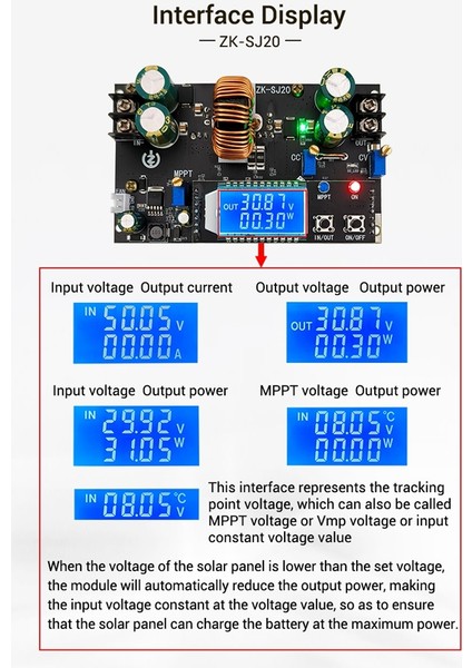-SJ20 LCD Ekranlı Otomatik Yükseltme Aşağı Modülü Mppt Boost Dönüştürücü Güç Kaynağı Modülü Ayarlanabilir Kart (Yurt Dışından)