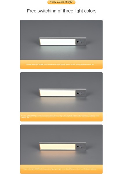 56 LED Hareket Sensörü Işıkları Iç Mekan Sıcaklıkları Kısılabilir Dolap Altı Aydınlatma Şarj Edilebilir Kablosuz Dolap Işıkları Gece Lambası (Yurt Dışından)