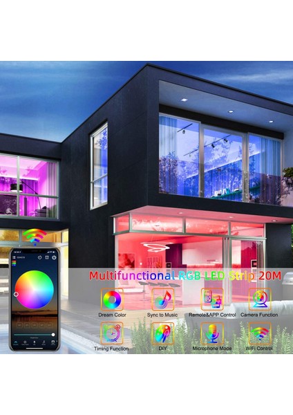 20M 360 LED Şerit, Akıllı LED Peri Işıkları, Bluetooth Uygulama Kontrolü, Renk Değiştirme, Müzik Sync LED Şeritler, Ab Tak (Yurt Dışından)