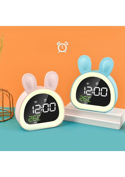 Tavşan LED Dijital Çalar Saat Elektronik LED Ekran Ses Kontrolü Ev-Mavi Için Sevimli Dilsiz Gece Lambası Masa Saati (Yurt Dışından)