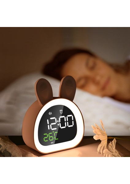 Tavşan LED Dijital Çalar Saat Elektronik LED Ekran Ses Kontrolü Ev-Mavi Için Sevimli Dilsiz Gece Lambası Masa Saati (Yurt Dışından)
