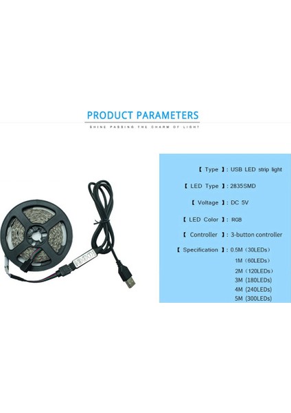 LED Işık Su Geçirmez Değildir 2835RGB 3 Düğme Uzaktan Kumanda 5V Esnek Işık Yatak Odası Dekorasyon Işığı 1 Metre (Yurt Dışından)