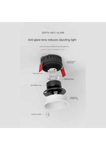 Anti-Led Indüksiyon Spot Işığı Dar Gömülü Ultra-Ince 9W Yemek Ofis Yatak Odası Aydınlatması Için LED Downlight 4000K (Yurt Dışından)