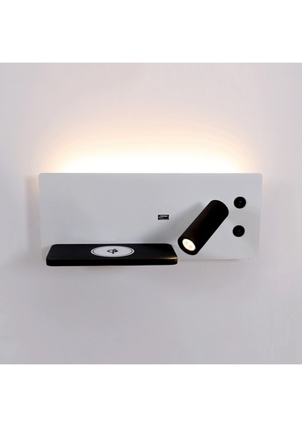 Modern Duvar Aplik Lamba Ev Dekor Başucu LED Spot Aydınlatma Armatürü Iç Mekan Aydınlatması Oturma Odası Kablosuz Şarj Sol A (Yurt Dışından)