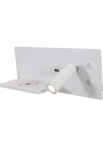 Modern Duvar Aplik Lamba Ev Dekor Başucu LED Spot Aydınlatma Armatürü Iç Mekan Aydınlatması Oturma Odası Kablosuz Şarj Sol A (Yurt Dışından)